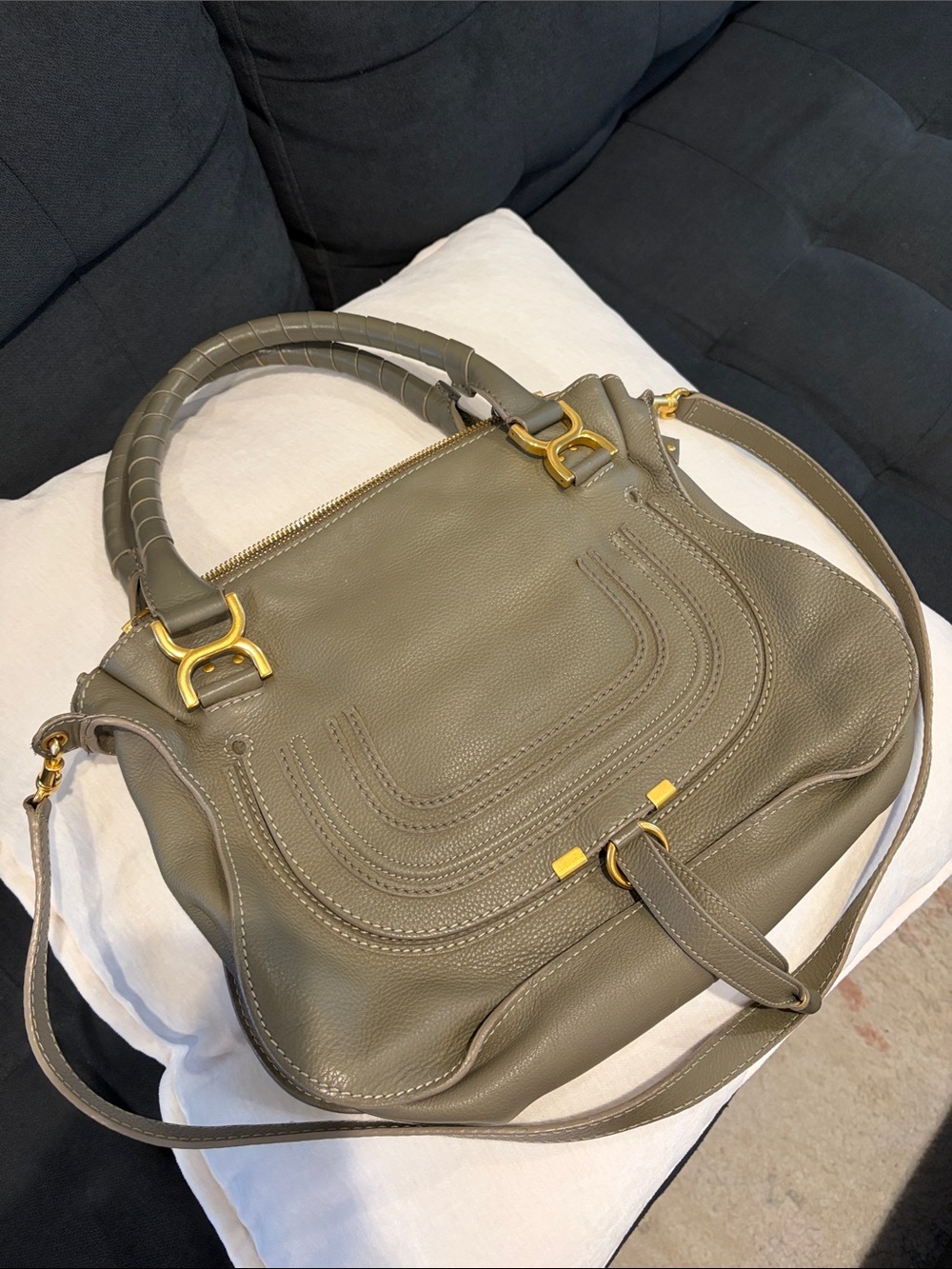 Chloe Meidum Marcie Olive Green Leather Crossbody Satchel with Gold Hardware